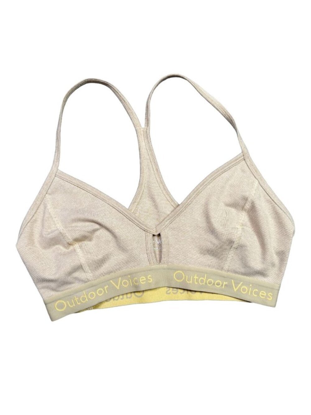 Outdoor Voices Steeplechase Sports Bra S Yellow Gold Beige Logo Band Minimalist